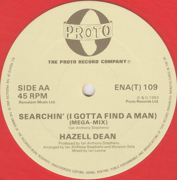 Hazell Dean : Searchin' (I Gotta Find A Man) (12", Single, Red)