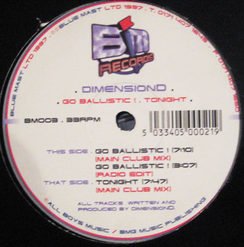DimensionD : Go Ballistic ! / Tonight (12")