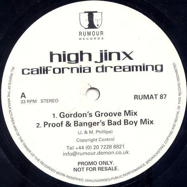 High Jinx : California Dreaming (12", Promo)