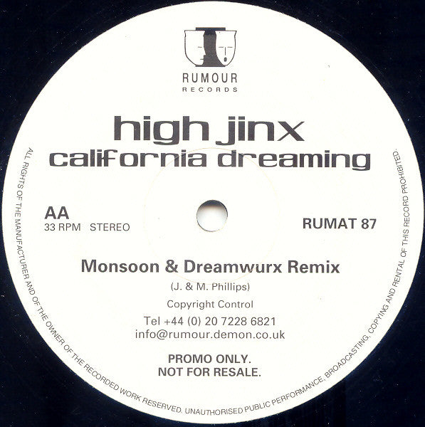 High Jinx : California Dreaming (12", Promo)
