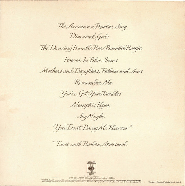Neil Diamond : You Don't Bring Me Flowers (LP, Album)
