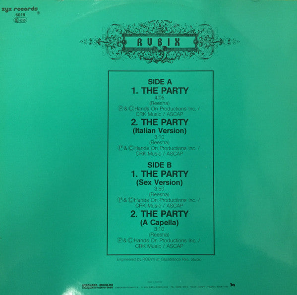Rubix : The Party (12", Maxi)