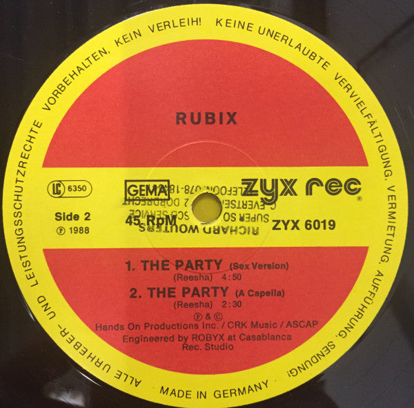 Rubix : The Party (12", Maxi)