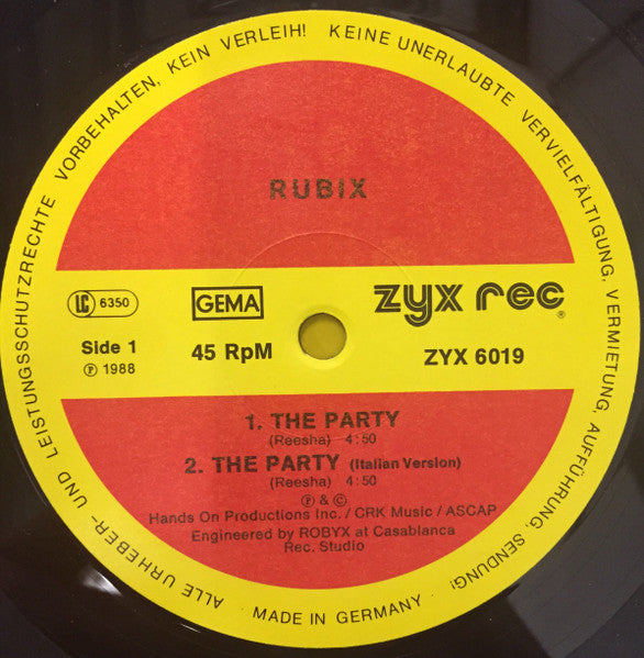 Rubix : The Party (12", Maxi)