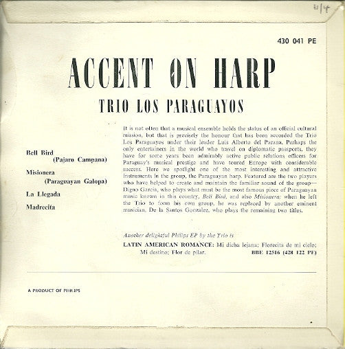 Luis Alberto del Parana y Los Paraguayos : Accent On Harp (7", Mono)