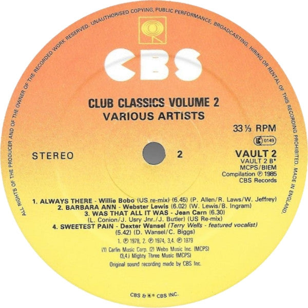 Various : Club Classics Volume 2 (LP, Comp)