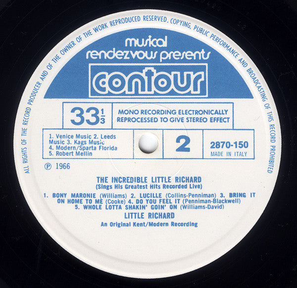 Little Richard : The Incredible Little Richard Sings His Greatest Hits Recorded Live (LP, Album, RE)