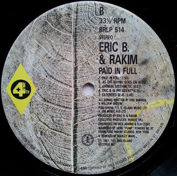 Eric B. & Rakim : Paid In Full (LP, Album)