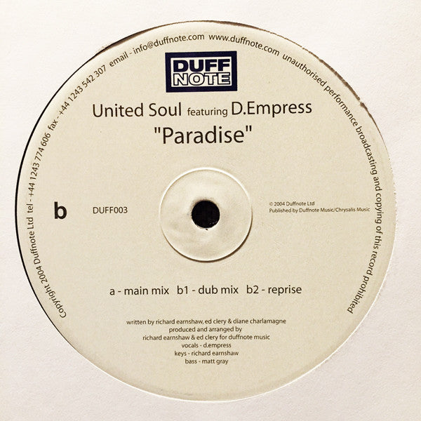 United Soul Featuring D-Empress : Paradise (12")