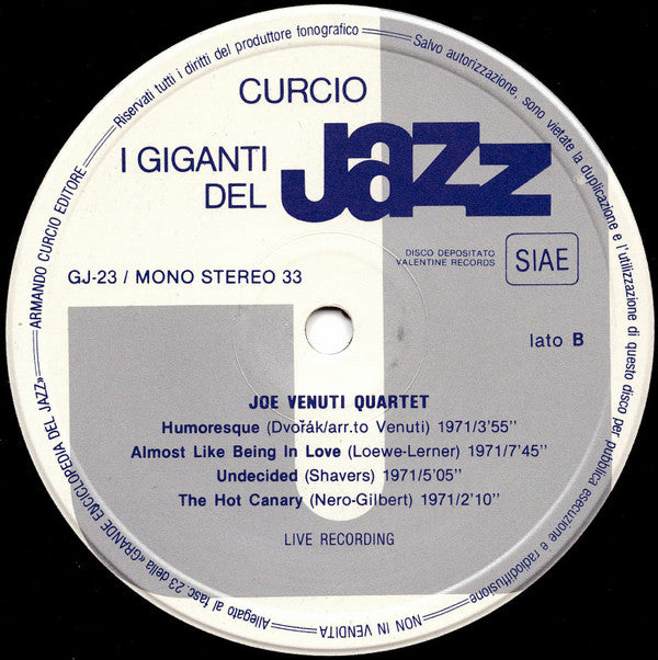 Joe Venuti - Lou Stein - Marco Ratti - Gil Cuppini - Joe Venuti Quartet : I Giganti Del Jazz Vol. 23 (LP, Album, Mono)
