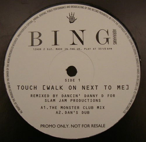 Bing Abrahams : Touch (Walk On Next To Me) (12", Promo)