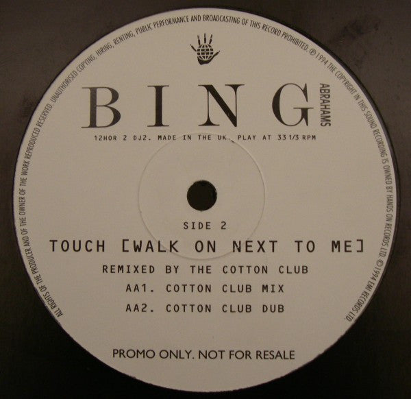 Bing Abrahams : Touch (Walk On Next To Me) (12", Promo)