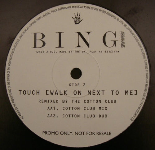 Bing Abrahams : Touch (Walk On Next To Me) (12", Promo)