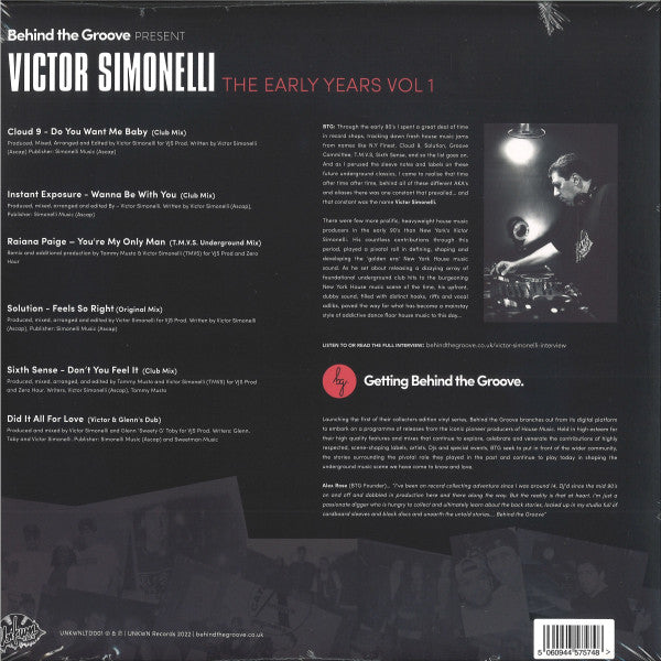 Behind The Groove (2) Present Victor Simonelli : The Early Years Vol 1 (2x12", Comp, Ltd)