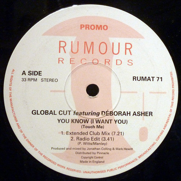 Global Cut : You Know I Want You (Touch Me) (12", Promo)