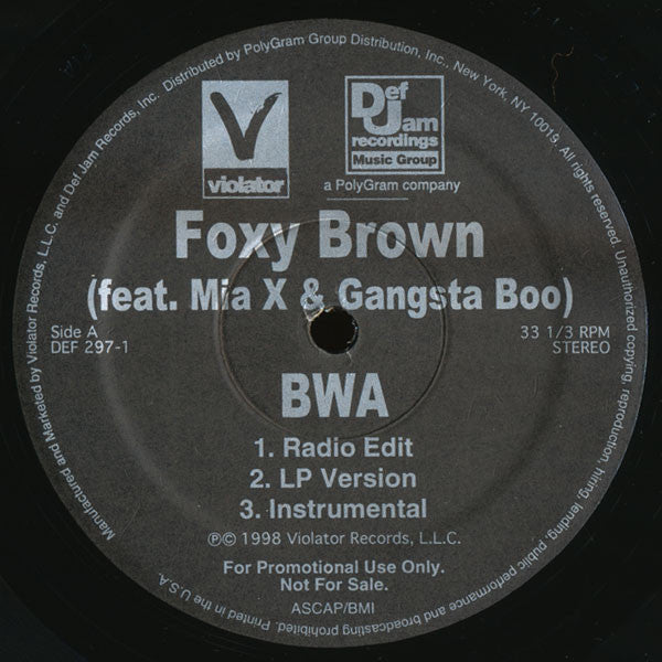 Foxy Brown Featuring Mia X & Gangsta Boo : BWA (12", Single, Promo)
