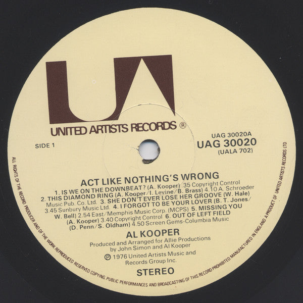 Al Kooper : Act Like Nothing's Wrong (LP, Album)