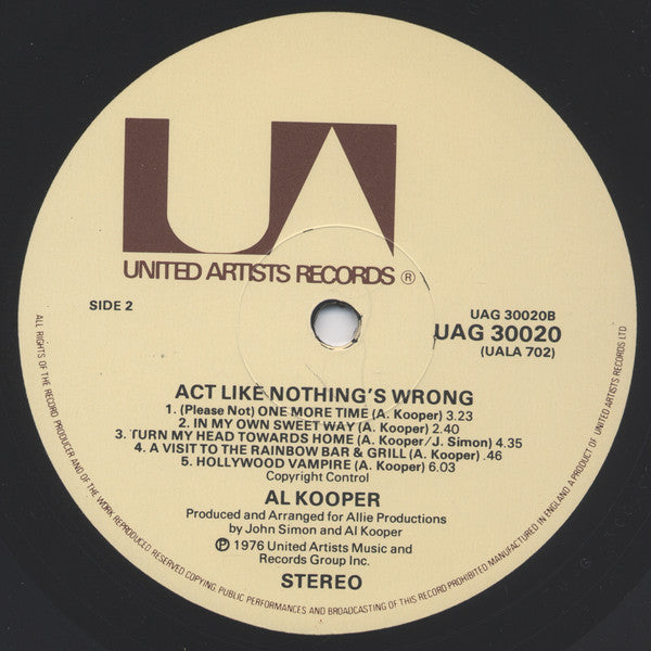 Al Kooper : Act Like Nothing's Wrong (LP, Album)