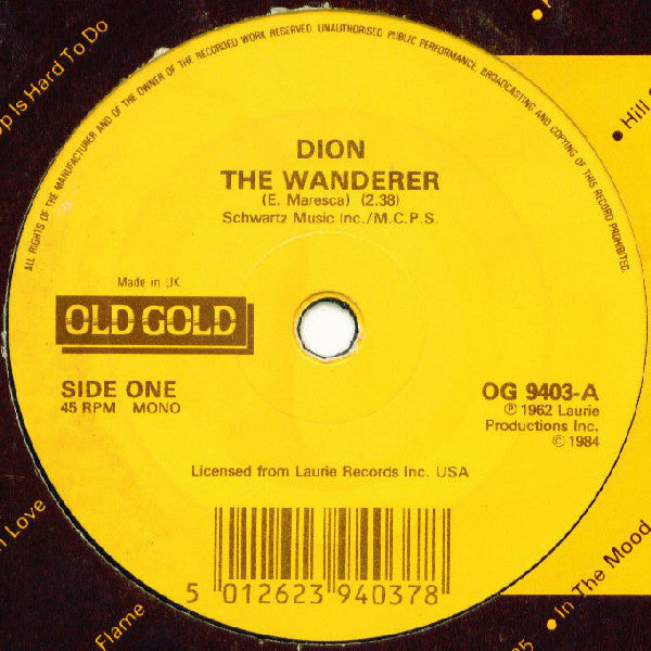 Dion (3) : The Wanderer / Lovers Who Wander (7", Single, Mono, RP)