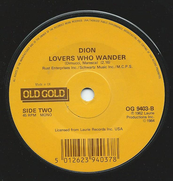 Dion (3) : The Wanderer / Lovers Who Wander (7", Single, Mono, RP)