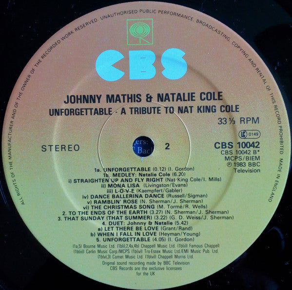 Johnny Mathis And Natalie Cole : Unforgettable: A Musical Tribute To Nat King Cole (LP, Album)