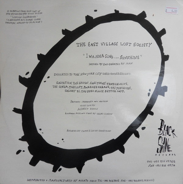 The East Village Loft Society : I Wanna Sing Sunshine (12", Bla)