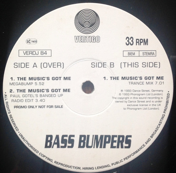 Bass Bumpers : The Music's Got Me (2x12", Promo)