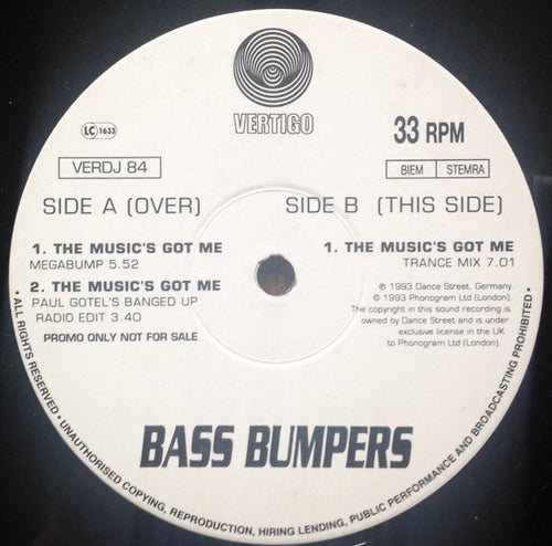 Bass Bumpers : The Music's Got Me (2x12", Promo)