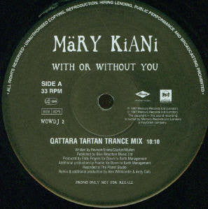 Mary Kiani : With Or Without You (12", Promo)