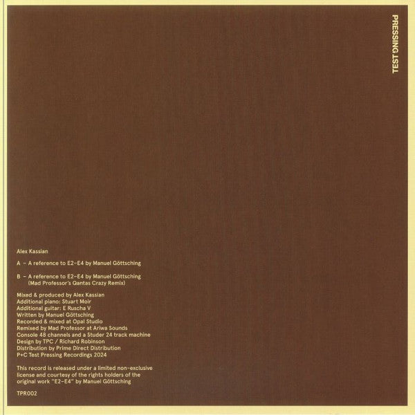 Alex Kassian x Mad Professor : E2-E4 (A Reference To E2-E4 By Manuel Göttsching) (12")