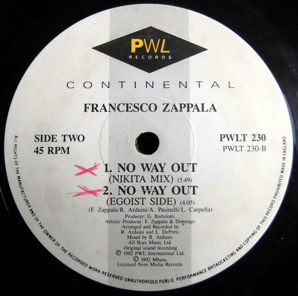 Francesco Zappalà : No Way Out (12")