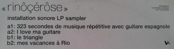 Rinôçérôse : Installation Sonore LP Sampler (12", Promo, Smplr, W/Lbl)