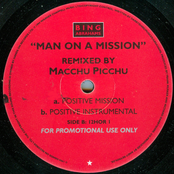 Bing Abrahams : Man On A Mission (12", Promo)
