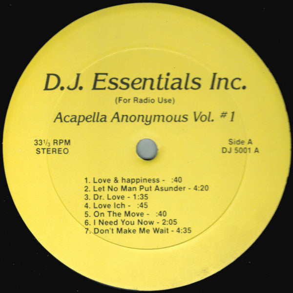 Various : Acapella Anonymous Vol. #1 (LP, Comp, Unofficial)
