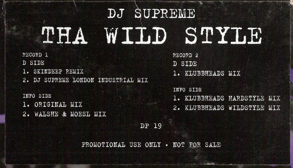 DJ Supreme : Tha Wild Style (2x12", Promo)