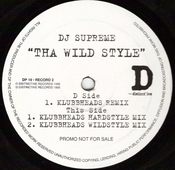 DJ Supreme : Tha Wild Style (2x12", Promo)