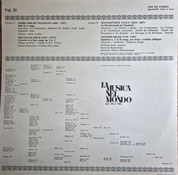 Telemann*, de Fesch*, Lully*, Soler* : La Musica Nel Mondo (Dal '400 Al '900) Vol. 11 (LP, Comp)