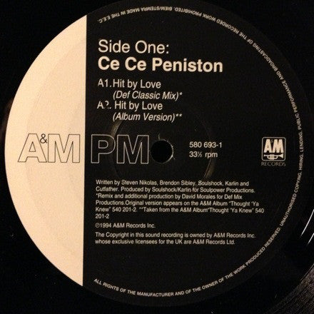 Ce Ce Peniston : Hit By Love (12", Single, 1/2)
