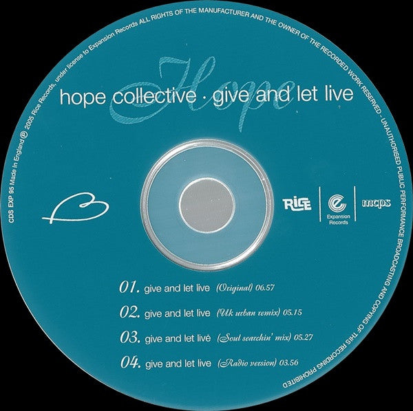 Hope Collective : Give And Let Live (CD, Single)