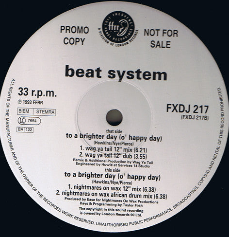 Beatsystem : To A Brighter Day (O' Happy Day) (2x12", Promo)