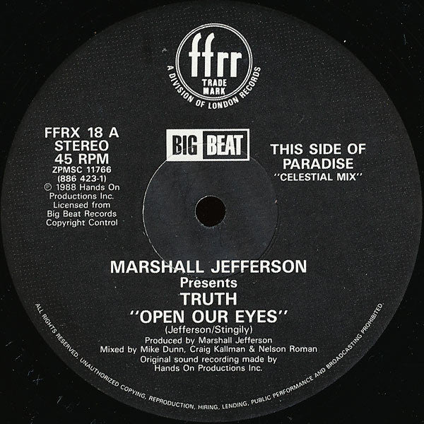 Marshall Jefferson Presents Truth (2) : Open Our Eyes (12")