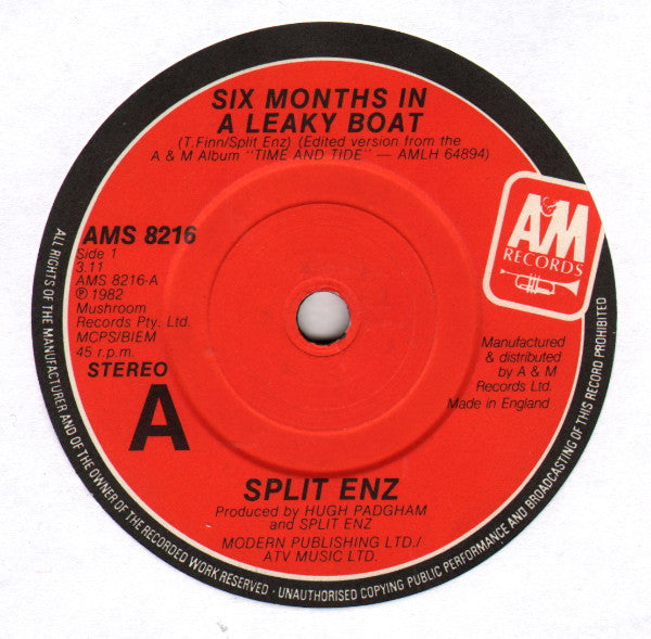 Split Enz : Six Months In A Leaky Boat (7", Single)