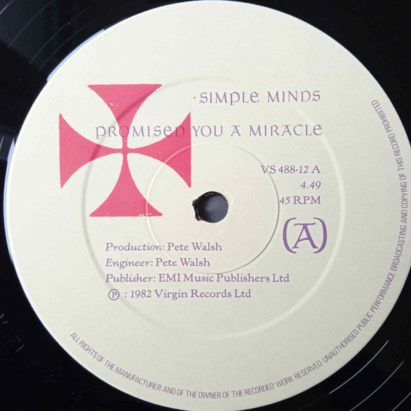 Simple Minds : Promised You A Miracle (12", Single, CBS)