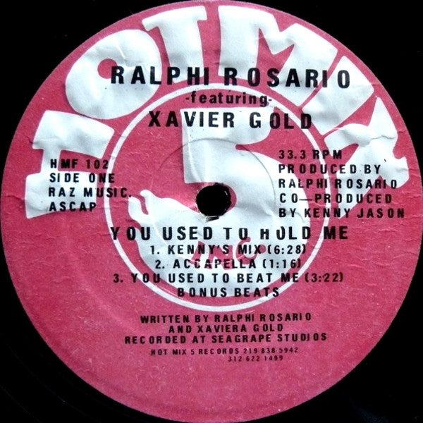 Ralphi Rosario Featuring Xavier Gold* : You Used To Hold Me (12", RE)