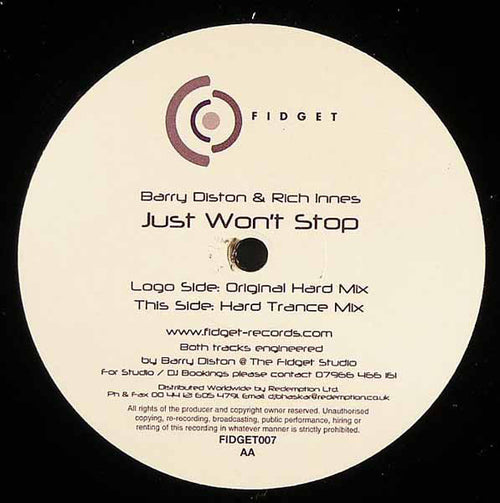 Barry Diston & Rich Innes : Just Won't Stop (12")