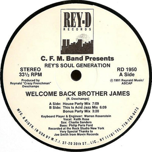 C.F.M. Band Presents Rey's Soul Generation : Welcome Back Brother James (12")