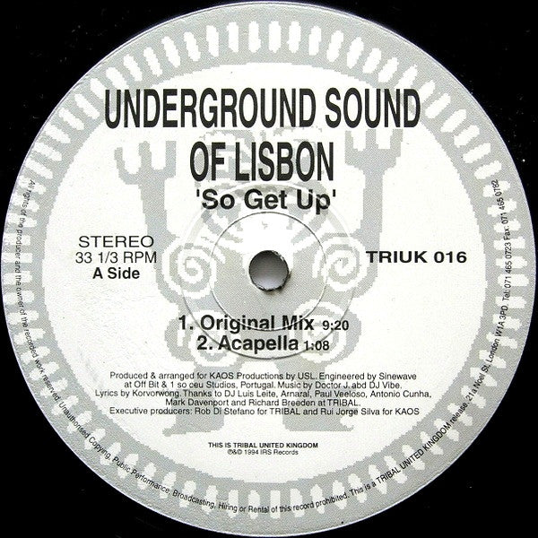 Underground Sound Of Lisbon : So Get Up (Original + Junior Vasquez Mixes) (12")