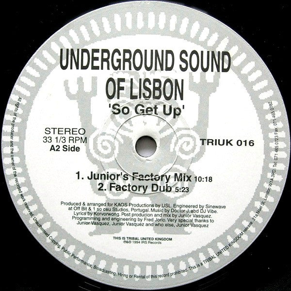 Underground Sound Of Lisbon : So Get Up (Original + Junior Vasquez Mixes) (12")