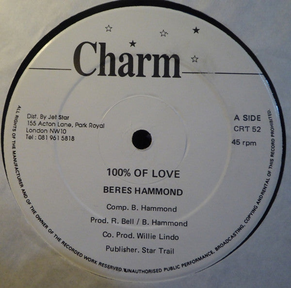Beres Hammond / Beres Hammond & Derrick Lara : 100% Of Love / Settle Down With Somebody (12", Single)
