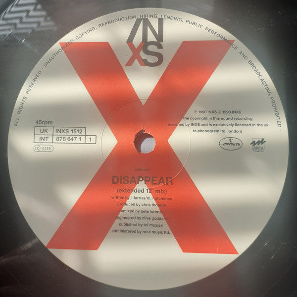 INXS : Disappear (12", Single)